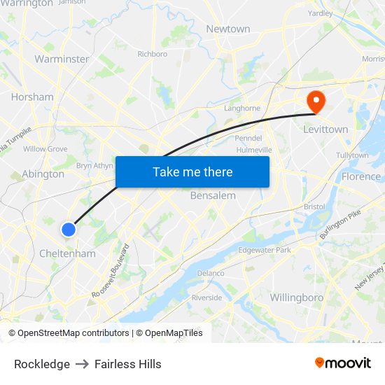 Rockledge to Fairless Hills map