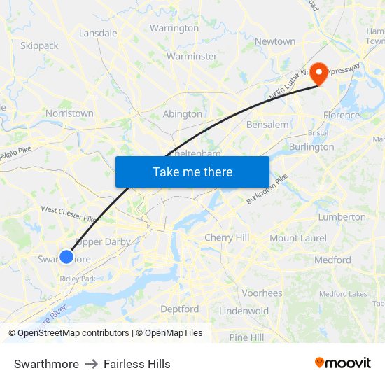 Swarthmore to Fairless Hills map