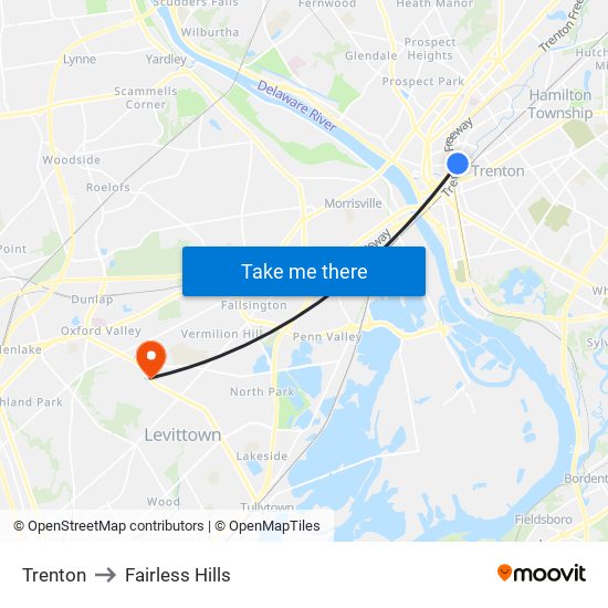 Trenton to Fairless Hills map