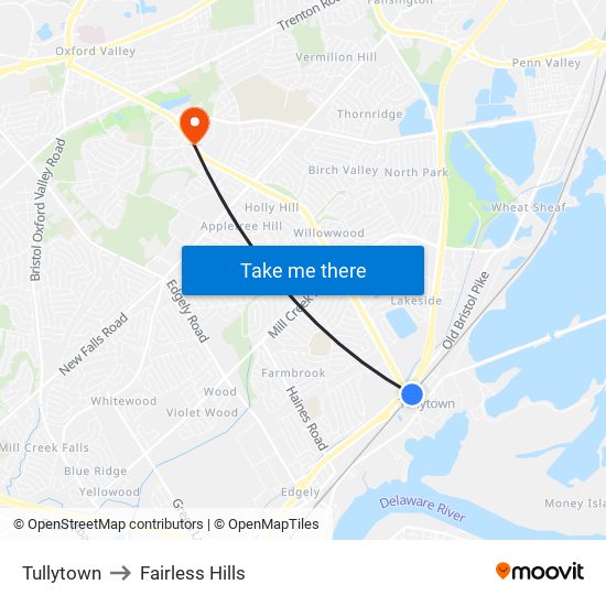 Tullytown to Fairless Hills map