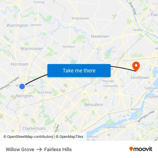 Willow Grove to Fairless Hills map