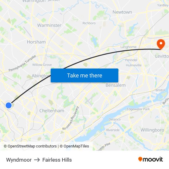 Wyndmoor to Fairless Hills map