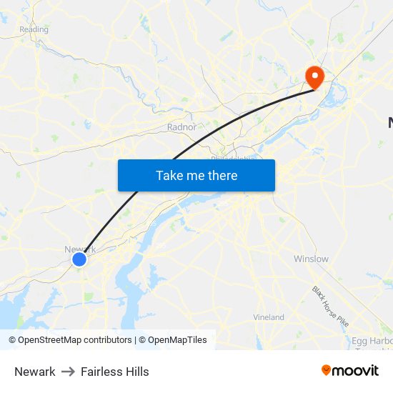 Newark to Fairless Hills map