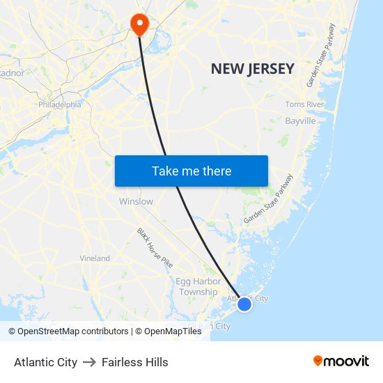 Atlantic City to Fairless Hills map