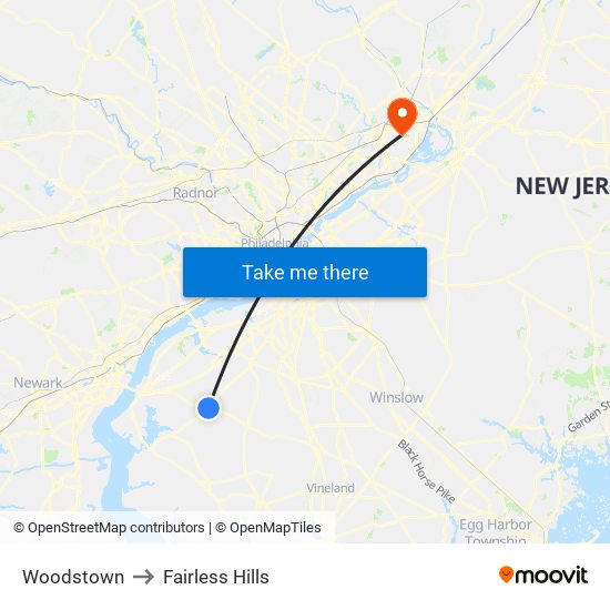 Woodstown to Fairless Hills map