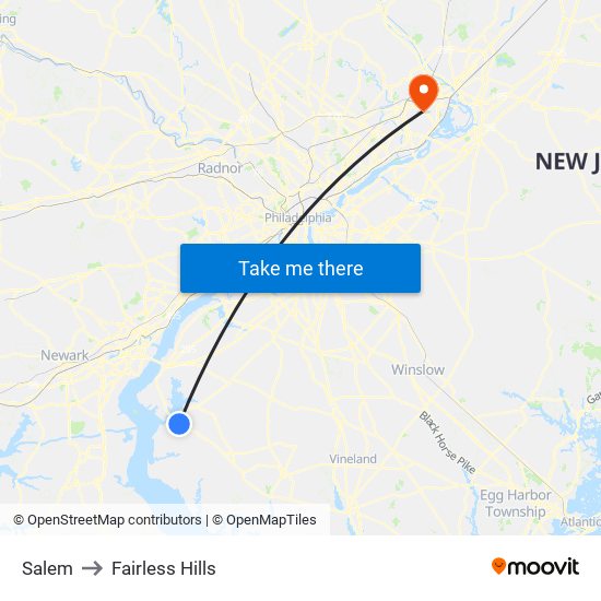 Salem to Fairless Hills map