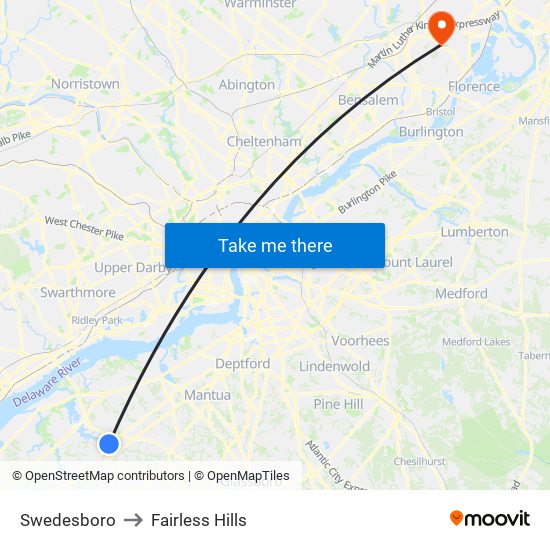 Swedesboro to Fairless Hills map