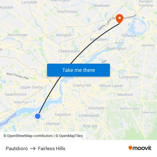 Paulsboro to Fairless Hills map