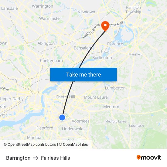Barrington to Fairless Hills map