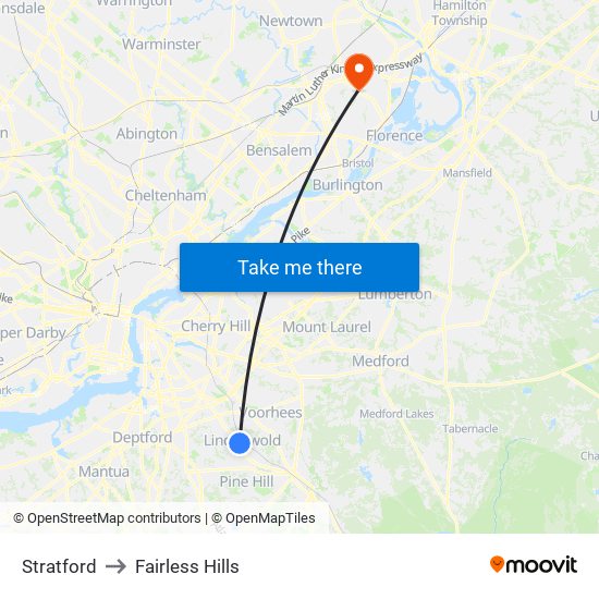 Stratford to Fairless Hills map