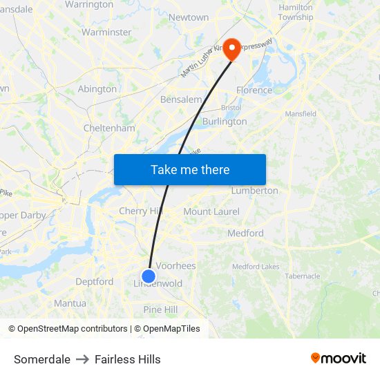 Somerdale to Fairless Hills map