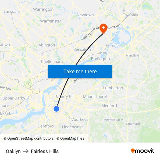 Oaklyn to Fairless Hills map