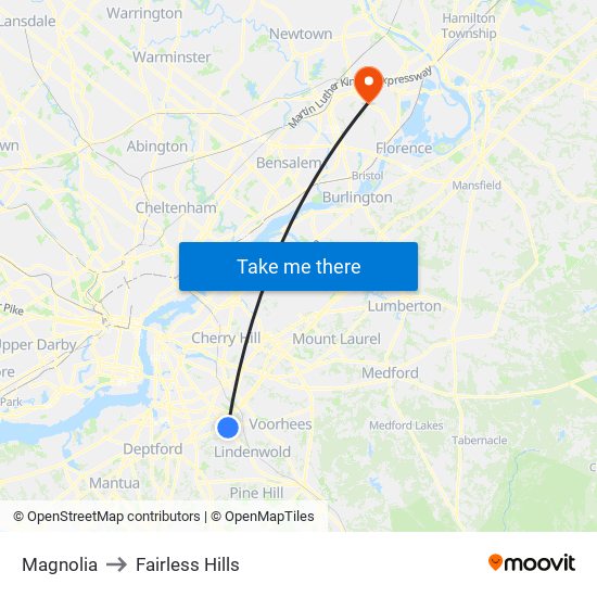 Magnolia to Fairless Hills map