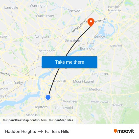 Haddon Heights to Fairless Hills map