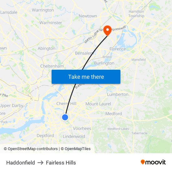 Haddonfield to Fairless Hills map