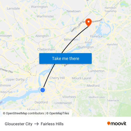 Gloucester City to Fairless Hills map