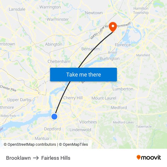 Brooklawn to Fairless Hills map
