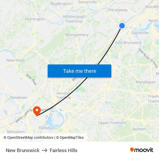New Brunswick to Fairless Hills map