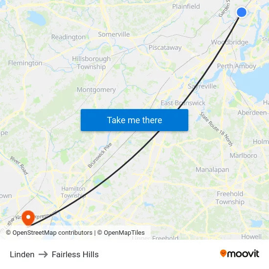 Linden to Fairless Hills map