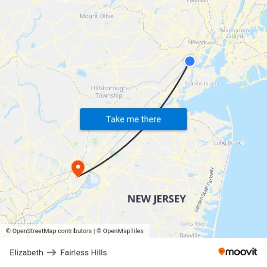 Elizabeth to Fairless Hills map