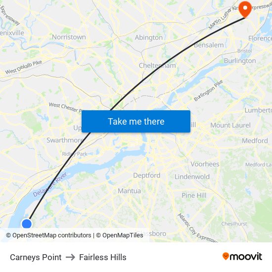 Carneys Point to Fairless Hills map