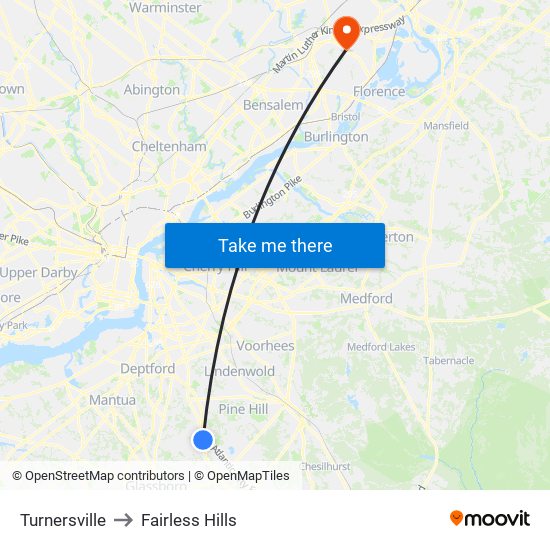 Turnersville to Fairless Hills map