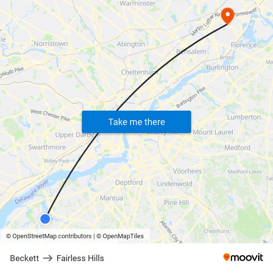 Beckett to Fairless Hills map