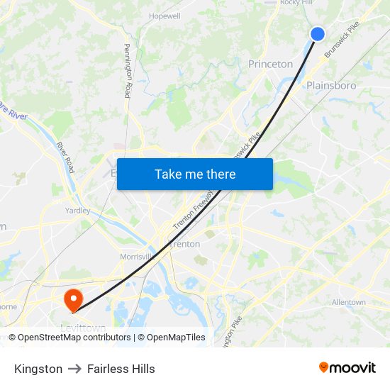 Kingston to Fairless Hills map