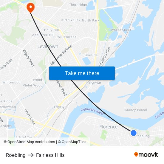 Roebling to Fairless Hills map