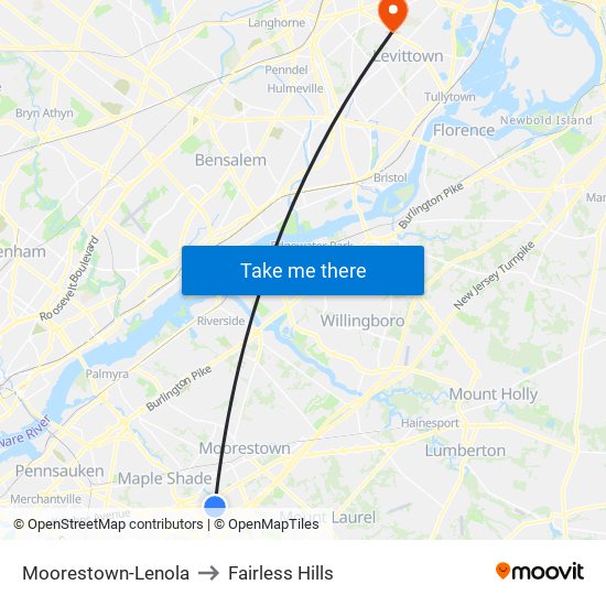 Moorestown-Lenola to Fairless Hills map