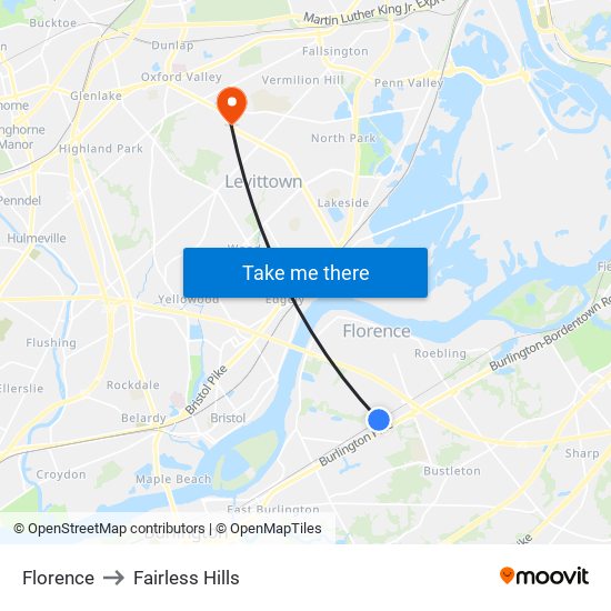 Florence to Fairless Hills map