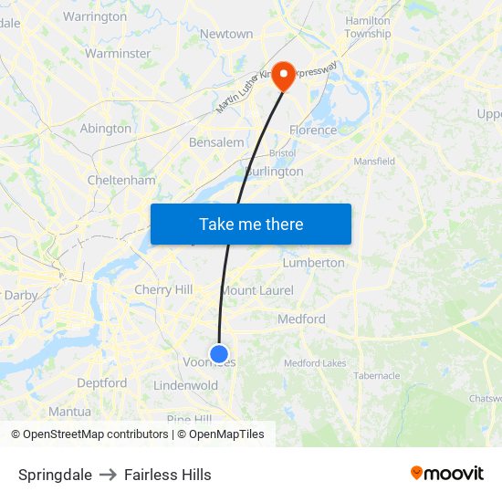 Springdale to Fairless Hills map