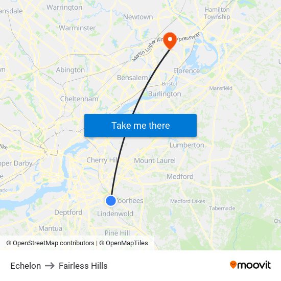 Echelon to Fairless Hills map