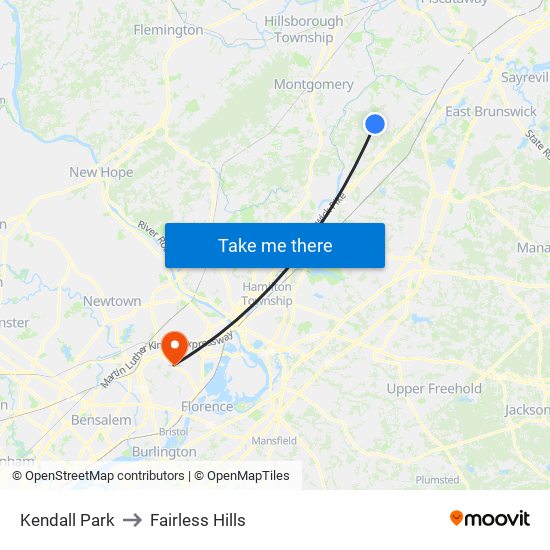 Kendall Park to Fairless Hills map