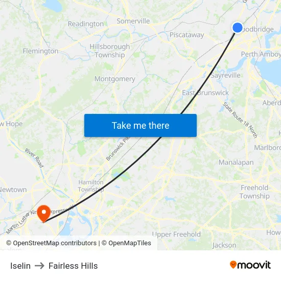 Iselin to Fairless Hills map