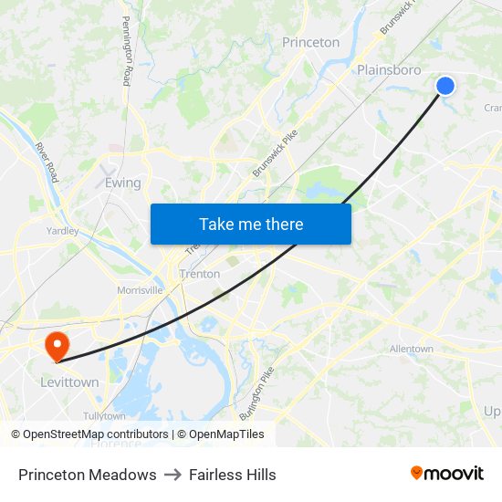 Princeton Meadows to Fairless Hills map
