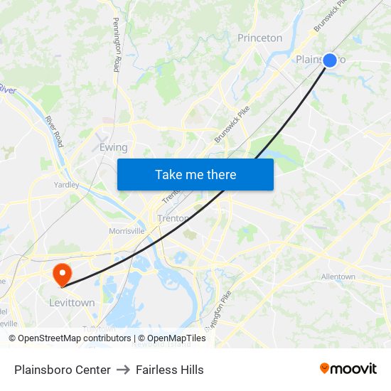 Plainsboro Center to Fairless Hills map