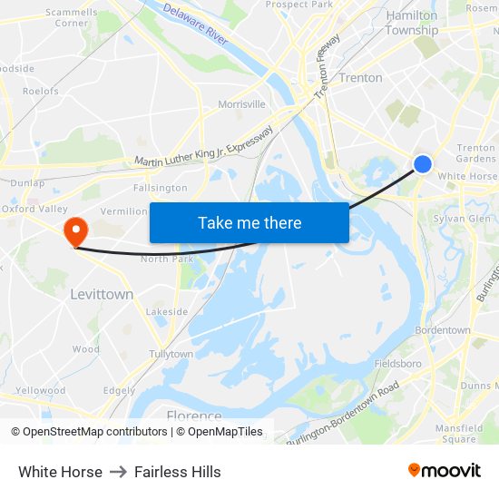 White Horse to Fairless Hills map