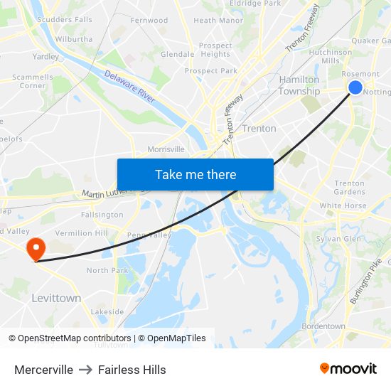 Mercerville to Fairless Hills map