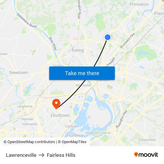 Lawrenceville to Fairless Hills map