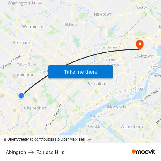 Abington to Fairless Hills map