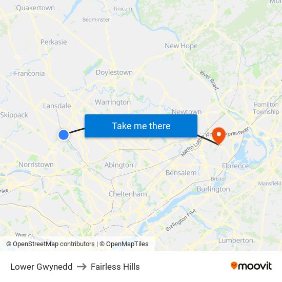 Lower Gwynedd to Fairless Hills map