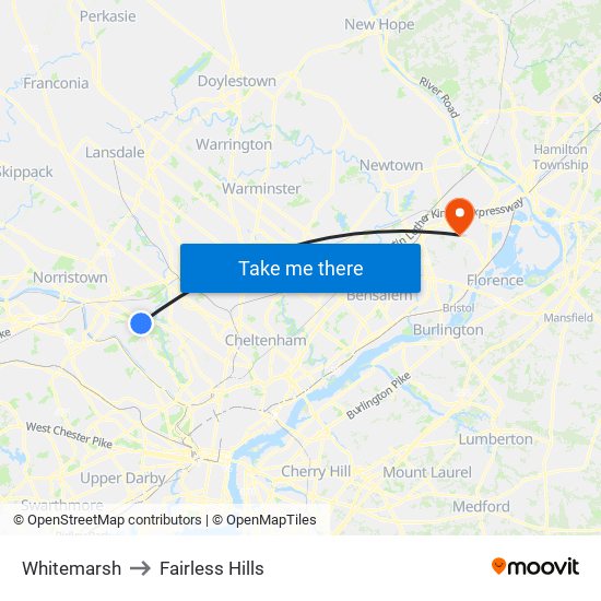 Whitemarsh to Fairless Hills map