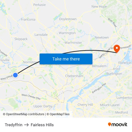 Tredyffrin to Fairless Hills map