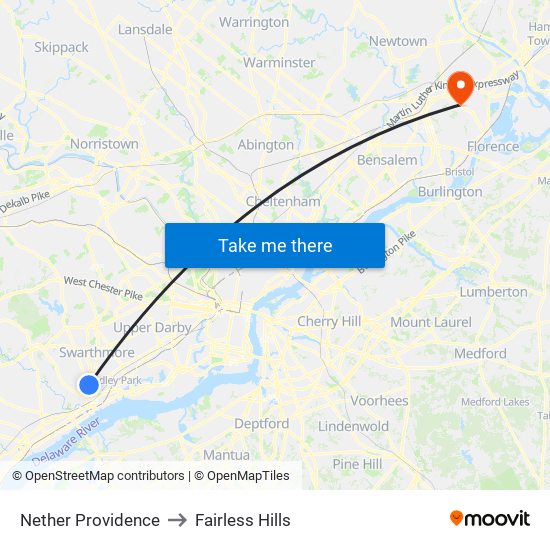 Nether Providence to Fairless Hills map