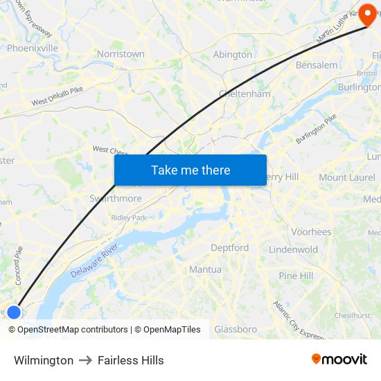 Wilmington to Fairless Hills map