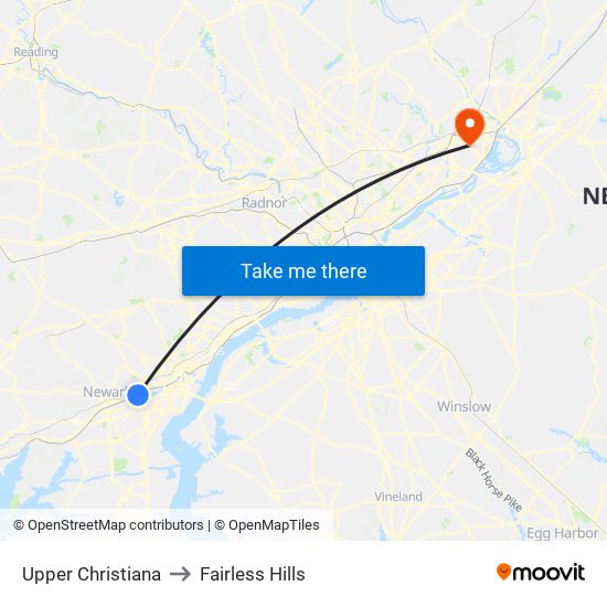 Upper Christiana to Fairless Hills map