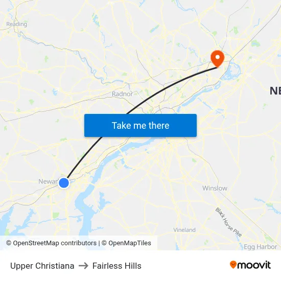 Upper Christiana to Fairless Hills map