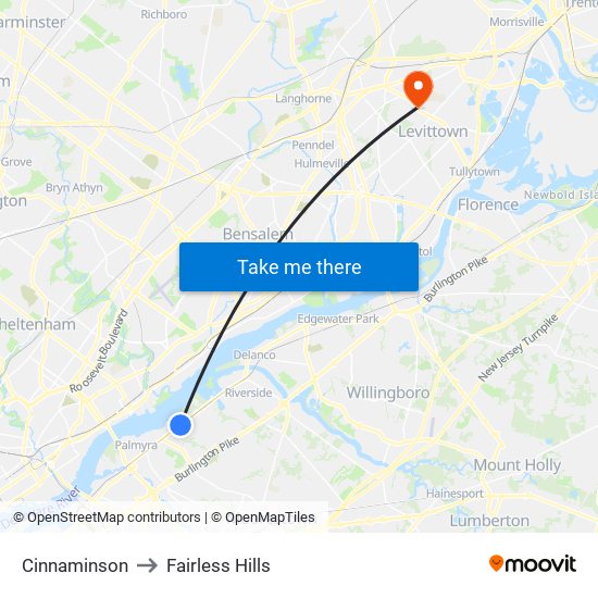 Cinnaminson to Fairless Hills map