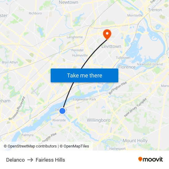 Delanco to Fairless Hills map